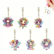 6 diamant nøgleringe med blomsterpiger